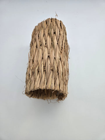 Handwoven grass mat for rabbits guinea pigs 11x15 inch natural chew toy bedding Canada, rolled top view - thumbnail