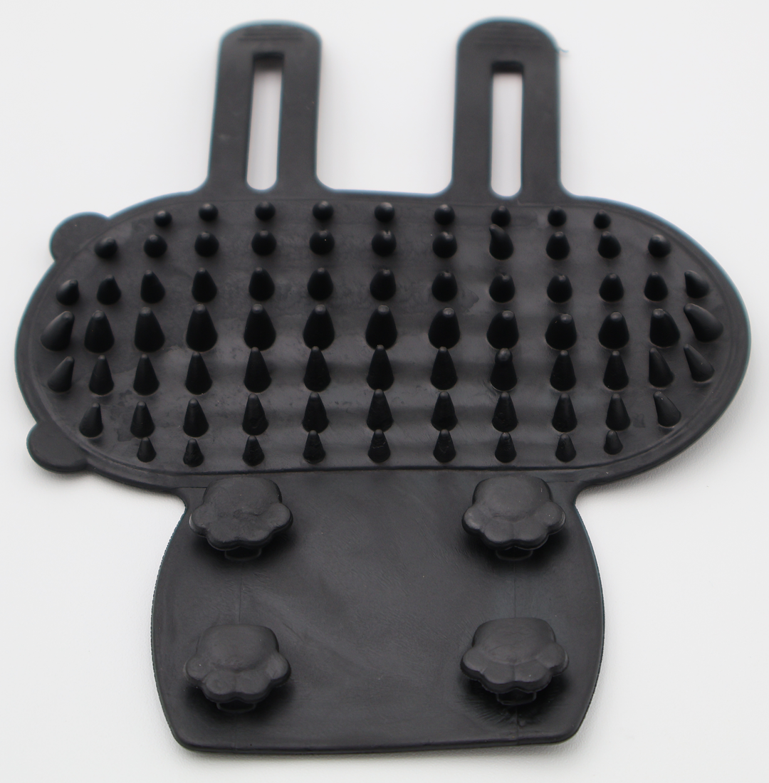 Black silicone cat grooming scratcher attaches to furniture legs two sizes