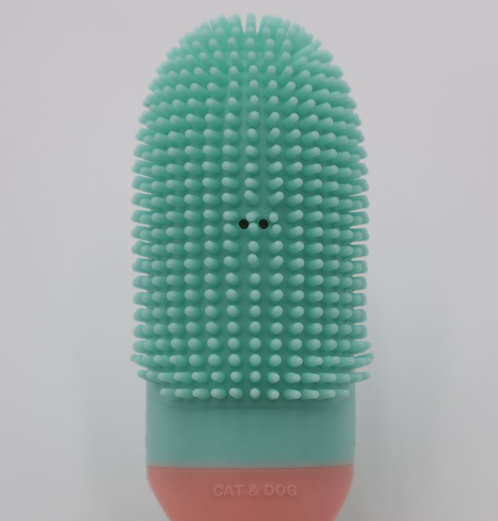 Silicone pet toothbrush head with soft cleaning mint green bristles for gentle dental care