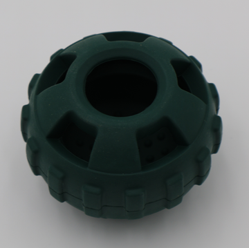 Small green dog treat ball dispenser, two-piece design for frozen treats - thumbnail