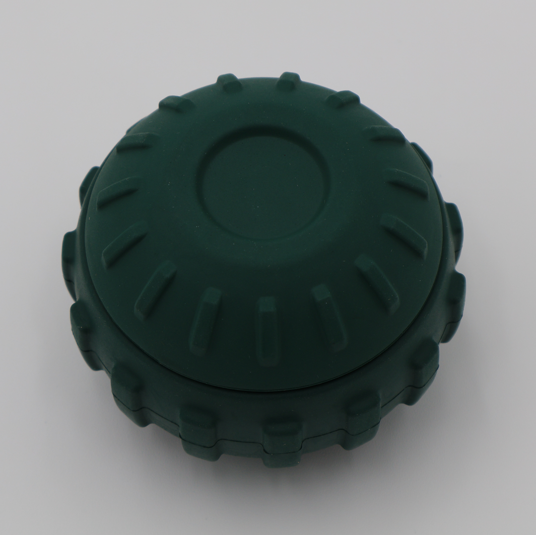 Bottom small green dog treat ball dispenser, two-piece design for frozen treats