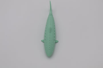 Mint green durable food grade silicone shark toy for cats hollow center for catnip dishwasher safe, top view - thumbnail
