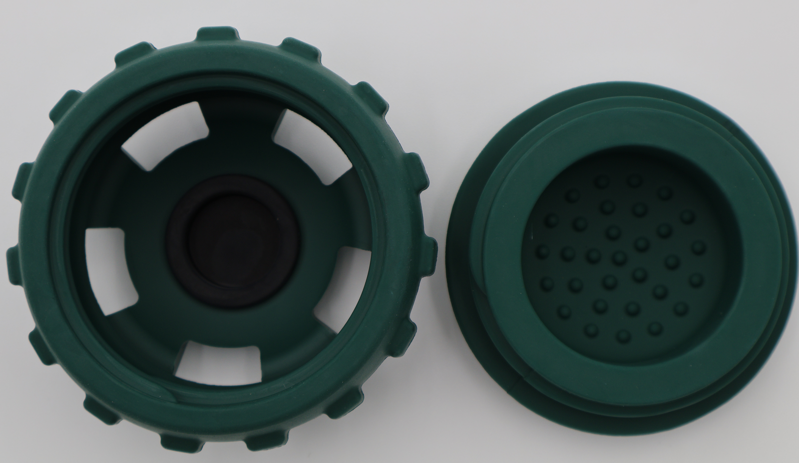 Open large green dog treat ball dispenser, two-piece design for frozen treats - alternate view