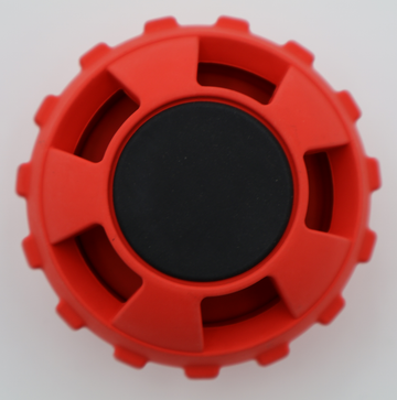 Large red dog treat ball dispenser, two-piece design for frozen treats - thumbnail