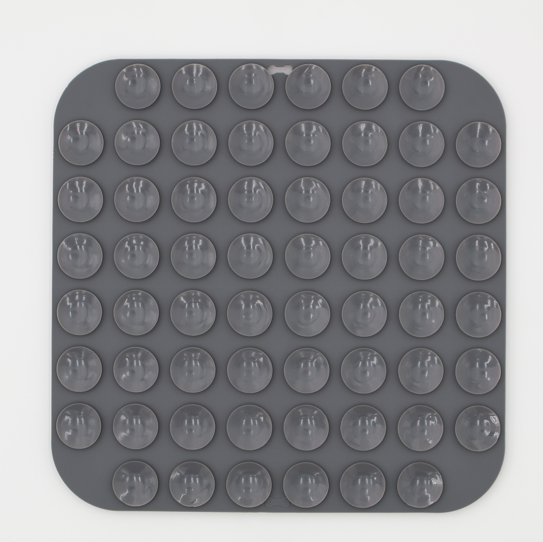 Grey food grade silicone dog licking mat underneath with suction cups
