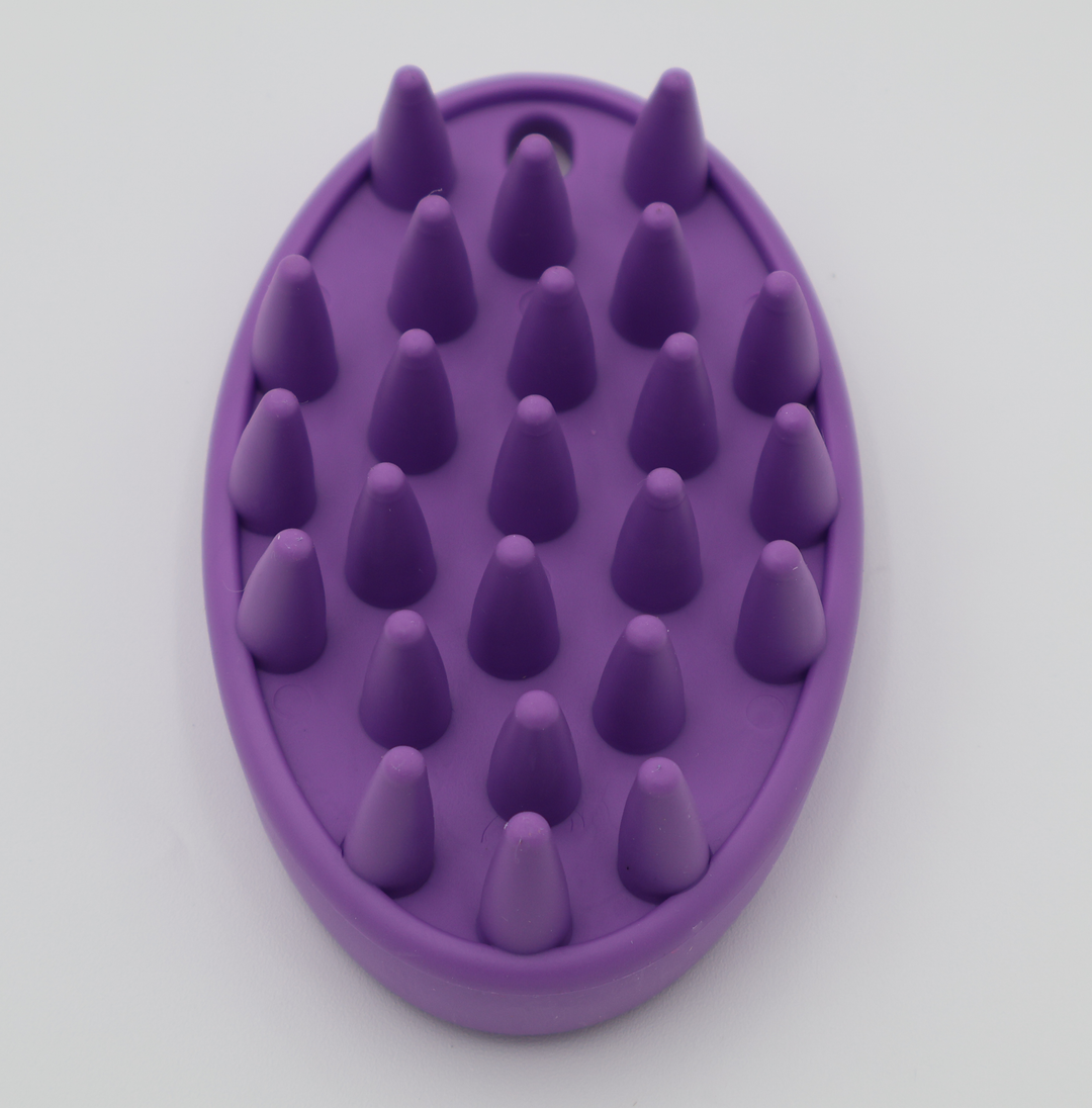 Pet grooming massage silicone brush purple with conical bristles for bathing and brushing
