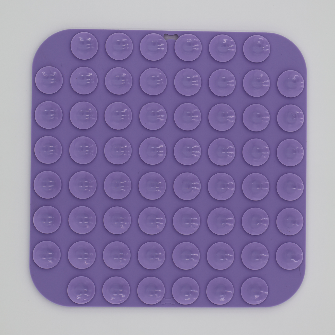 Purple food grade silicone dog licking mat underneath with suction cups