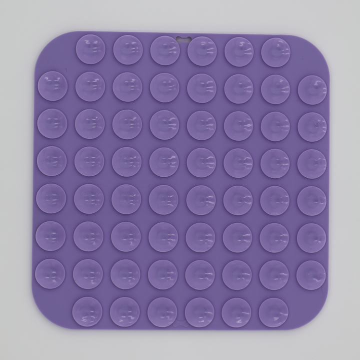 Purple food grade silicone dog licking mat underneath with suction cups
