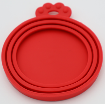 Red food-grade silicone lids for pet food cans airtight flexible universal fit, underneath view - thumbnail