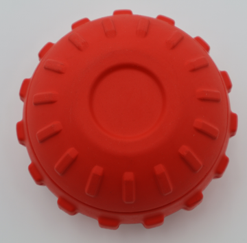 Bottom small red dog treat ball dispenser, two-piece design for frozen treats - thumbnail